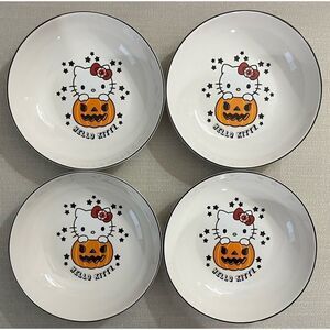 Set of 4- Hello Kitty Pumpkin Halloween 9” Ceramic‎ Bowls Sanrio 2023